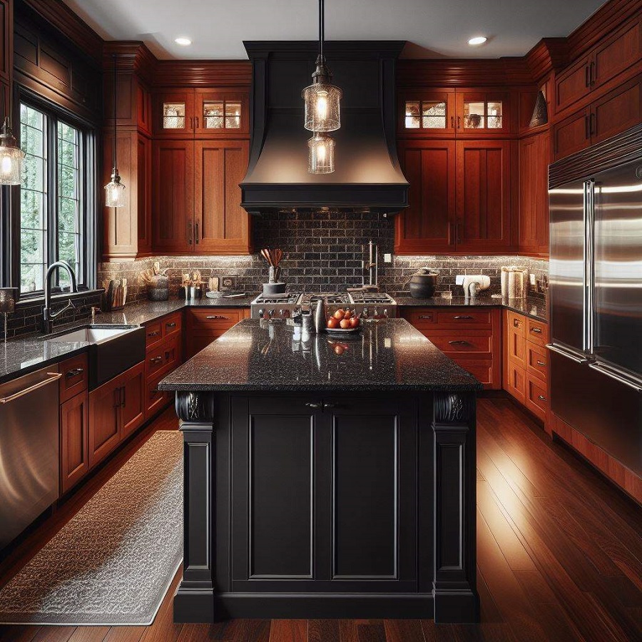 kitchen with cherry cabinets