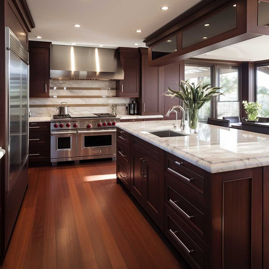 kitchen with cherry cabinets