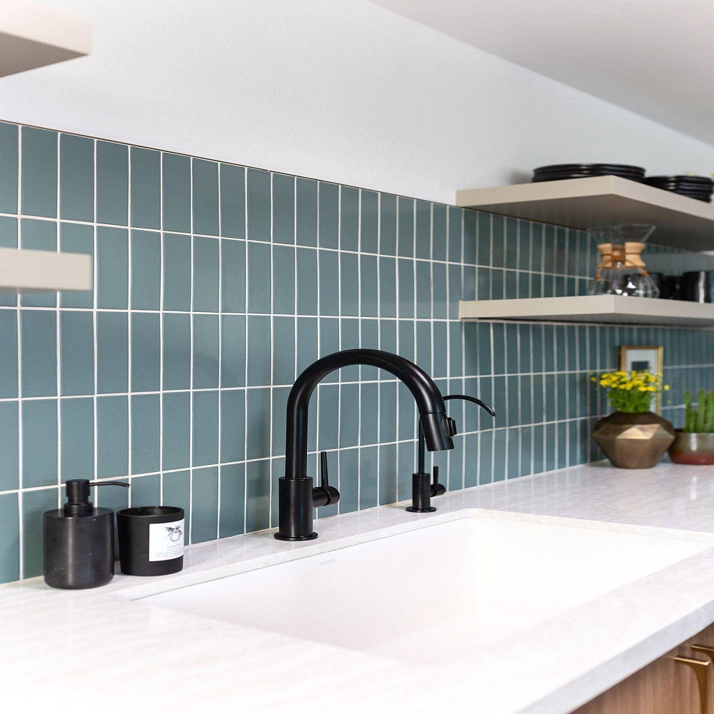 vertical stacked subway tile kitchen
