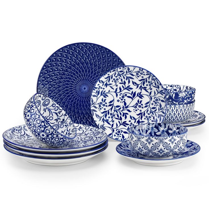 blue and white tableware